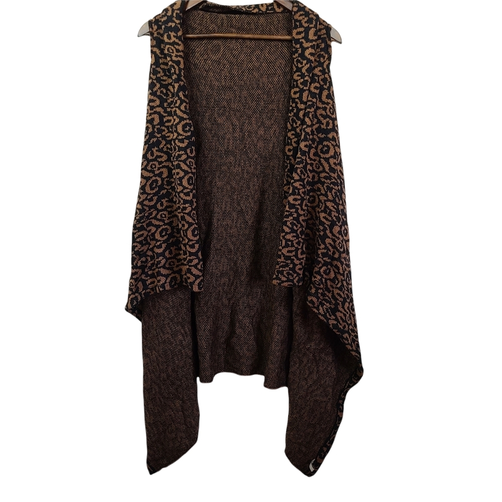 Unbranded Animal Print Knit Waterfall Cardigan Vest One Size